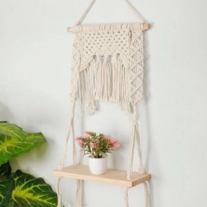 Wall hanging shelf open back partial, chain pattern, macrame, 12x18